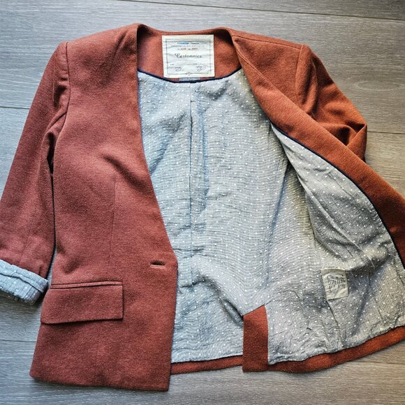 Anthropologie Women's cotton brown burgundy blazer jacket size x small - Picture 4 of 7